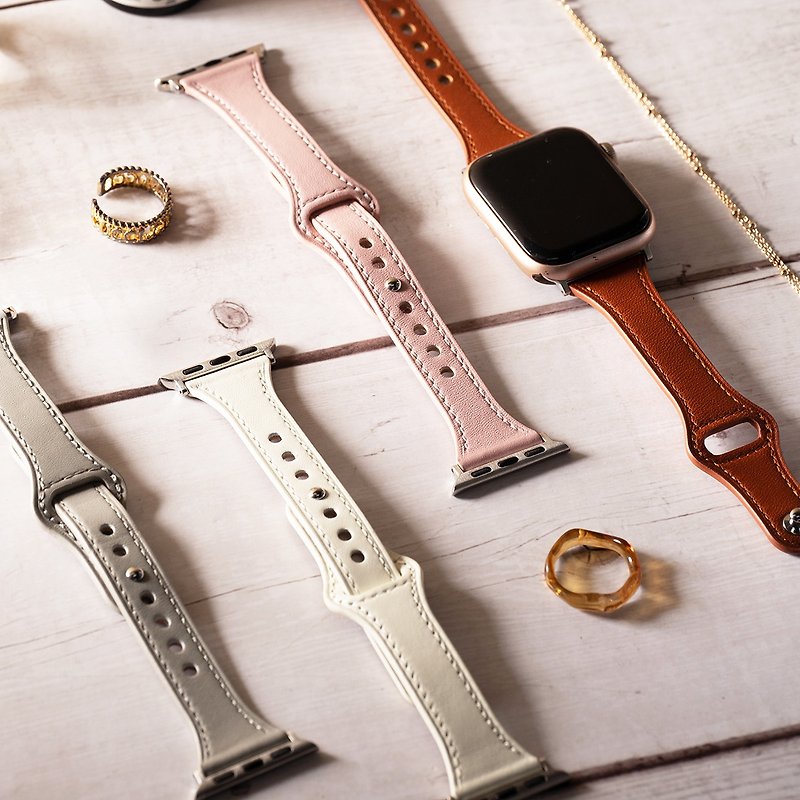 Apple watch - 单钉内扣真皮缩腰苹果表带 - 表带 - 真皮 白色