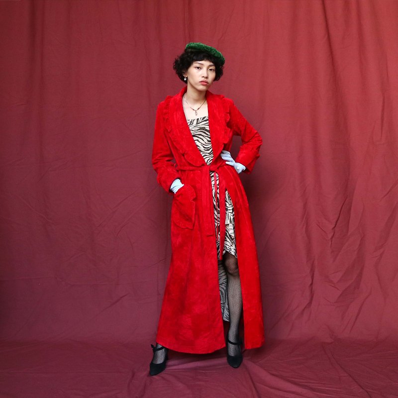 南瓜Vintage。古着 红色 华丽 绒面 睡袍式 大衣 外套 - 女装休闲/机能外套 - 其他材质 红色