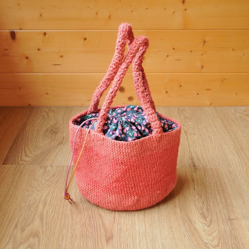 这一季的草莓-手工束口编织包 - 手提包/手提袋 - 棉．麻 红色