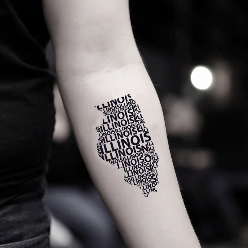 OhMyTat 伊利诺伊州 Illinois 刺青图案纹身贴纸 (2 张) - 纹身贴 - 纸 黑色