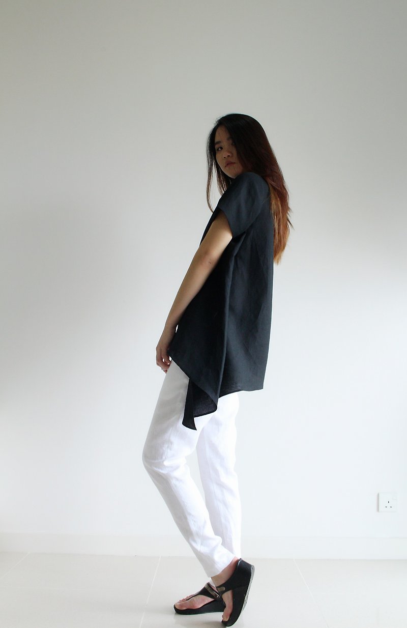 made to order linen blouse / clothing / casual / top / women /natural top E 28T - 女装上衣 - 亚麻 黑色