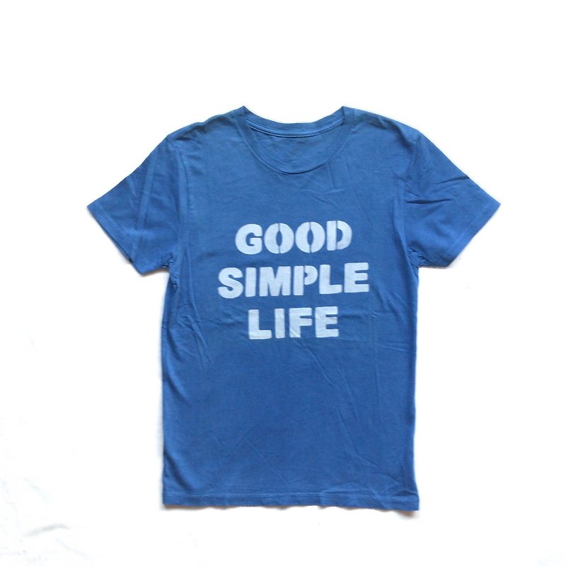 日本製 手染め 藍染 GOOD SIMPLE LIFE - Indigo dye organic cotton - 女装 T 恤 - 棉．麻 蓝色