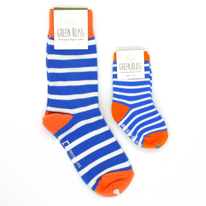 亲子优惠组合 Baobab 橘口蓝白条纹 中长袜  亲子袜 (中性) - 婴儿袜子 - 棉．麻 多色