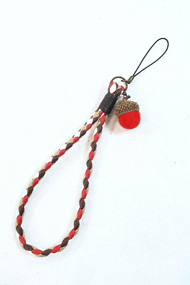 Paris*Le Bonheun。腊线编织手机绳。暖暖红 - 钥匙链/钥匙包 - 其他金属 红色