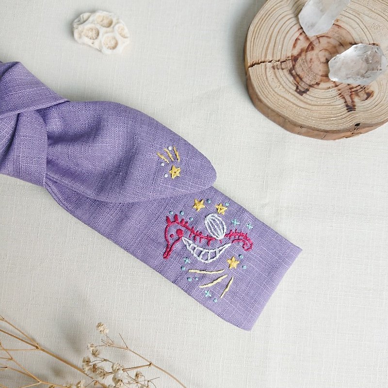 来自海的灵感系列-流星海马手工刺绣蝴蝶结发带 - 发带/发箍 - 绣线 紫色