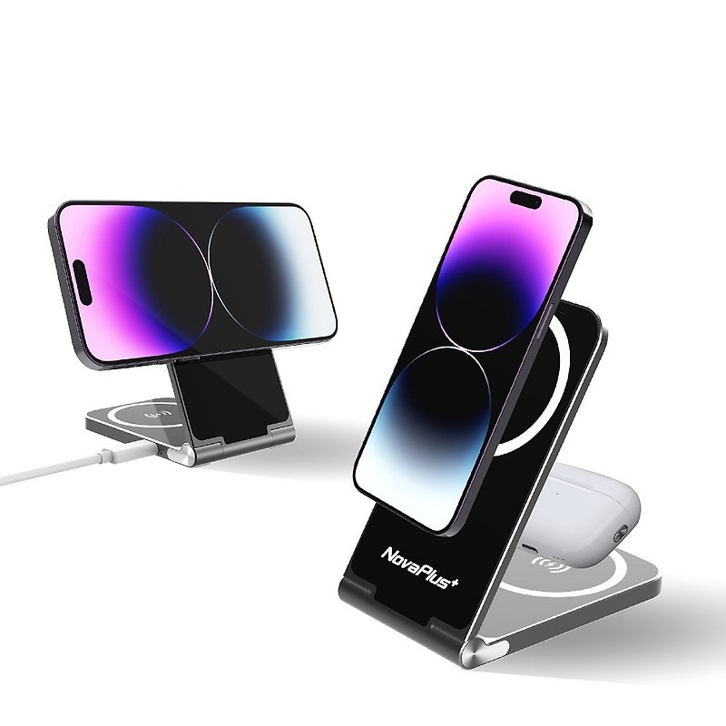 C1 MagSafe 双15W超薄磁吸快充支架:iPhone/安卓手机/耳机充电 - 手机充电及周边 - 铝合金 黑色