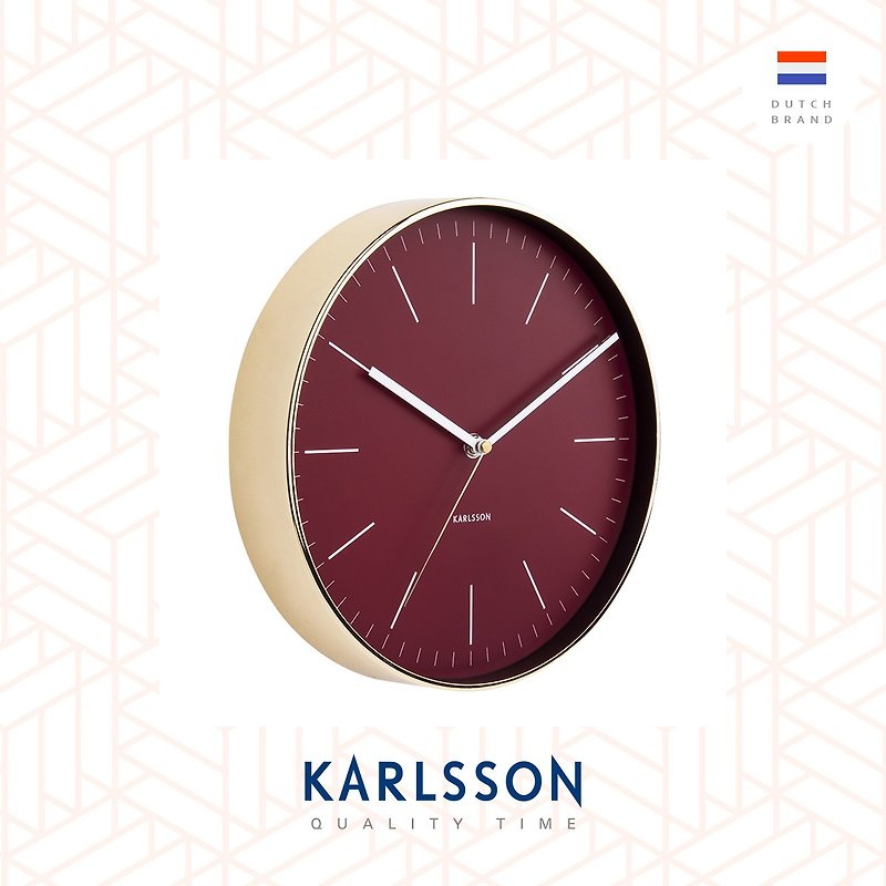 Karlsson 亮金框酒红色挂钟 wall clock Minimal burgundy red - 时钟/闹钟 - 其他金属 红色