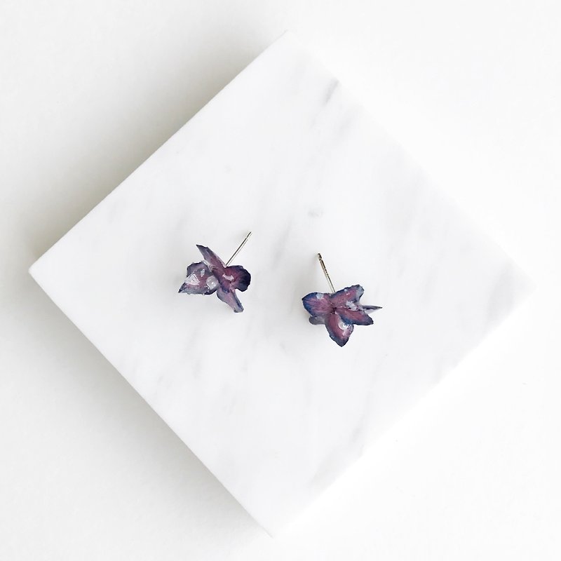 立体真花紫蓝色绣球花耳钉S925纯银 (可换耳夹) - 耳环/耳夹 - 植物．花 紫色