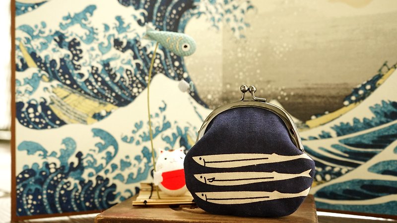 秋刀鱼+1小口金包 - 零钱包 - 棉．麻 蓝色