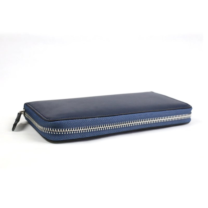 Women zip wallet /Navy blue - 皮夹/钱包 - 真皮 蓝色