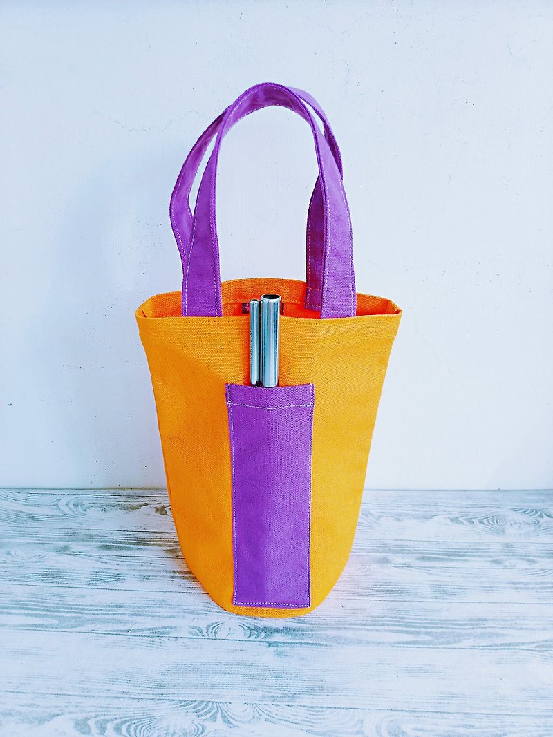 橘汁紫萝兰 环保通用帆布袋 冰霸杯袋 饮料提袋 水壶袋 小物袋 - 随行杯提袋/水壶袋 - 棉．麻 橘色