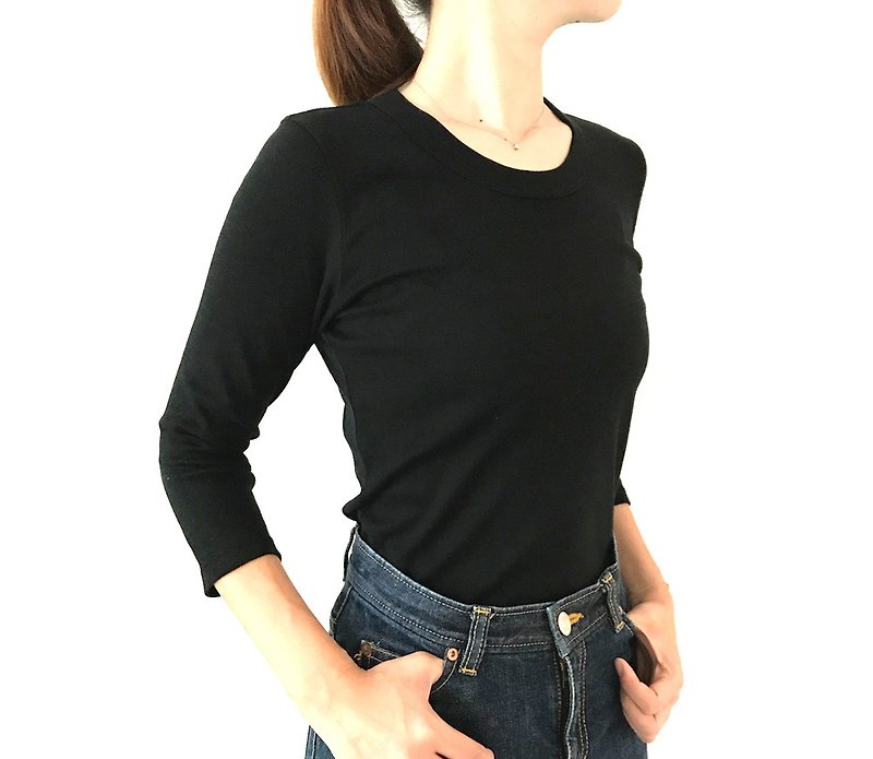 【howygrace 専用】形にこだわった 大人の7分袖Tシャツ  - 女装 T 恤 - 棉．麻 黑色