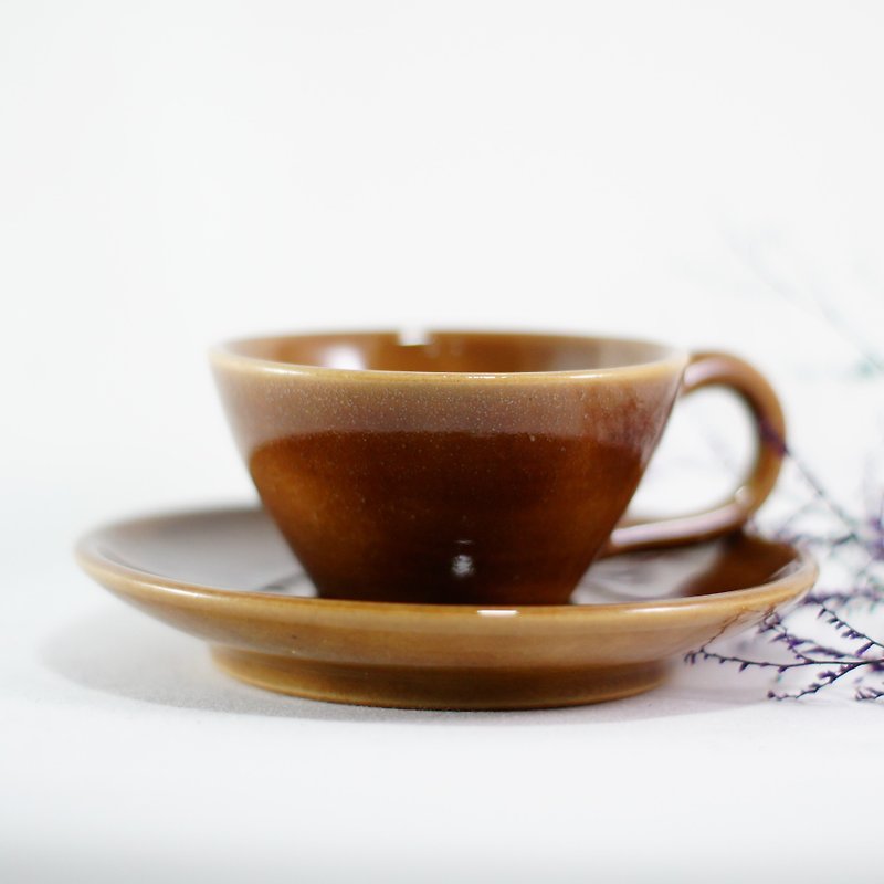 (展示品)饴色咖啡杯,附盘咖啡杯,咖啡杯组,杯碟-约95CC - 咖啡杯/马克杯 - 陶 卡其色