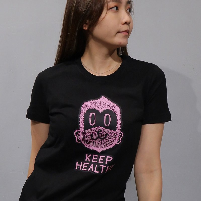 Healthy Monkey-黑-女-女版T恤 - 女装 T 恤 - 棉．麻 黑色