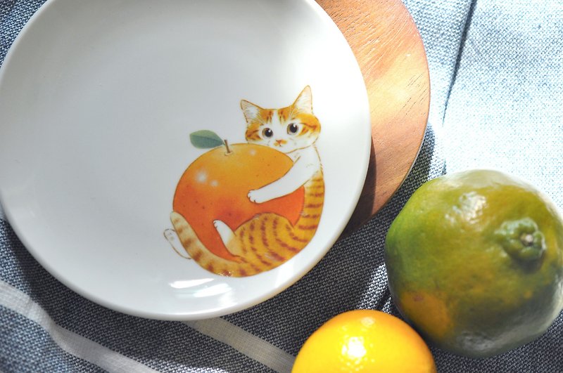 插画猫咪陶瓷盘-橘子宝宝 - 盘子/餐盘/盘架 - 陶 橘色
