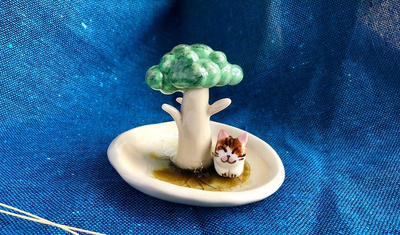 大树小猫陶瓷饰物碟 - 摆饰 - 瓷 绿色