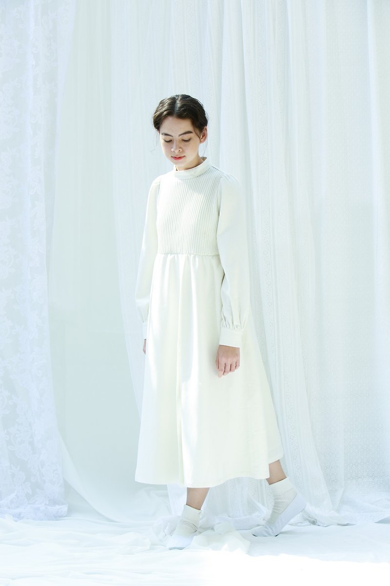 领洗袍风格连衣裙 - 洋装/连衣裙 - 羊毛 白色