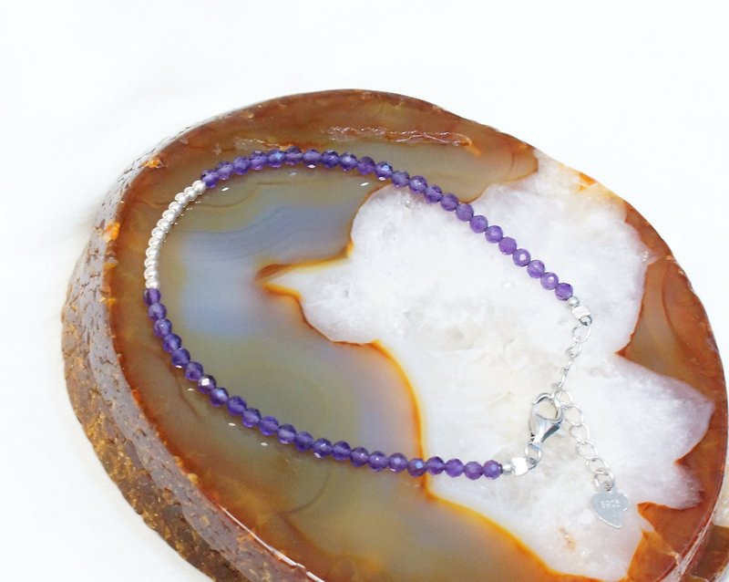 紫晶银手链 ( Amethyst Bracelet Silver with Linear Alloy ) - 手链/手环 - 宝石 紫色