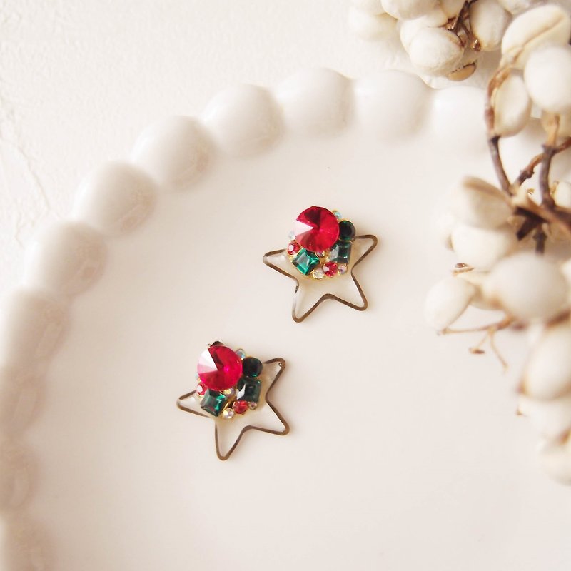 圣诞 x 星星2 - 不痛耳夹 不锈钢耳针 硅胶耳针 - 耳环/耳夹 - 硅胶 多色