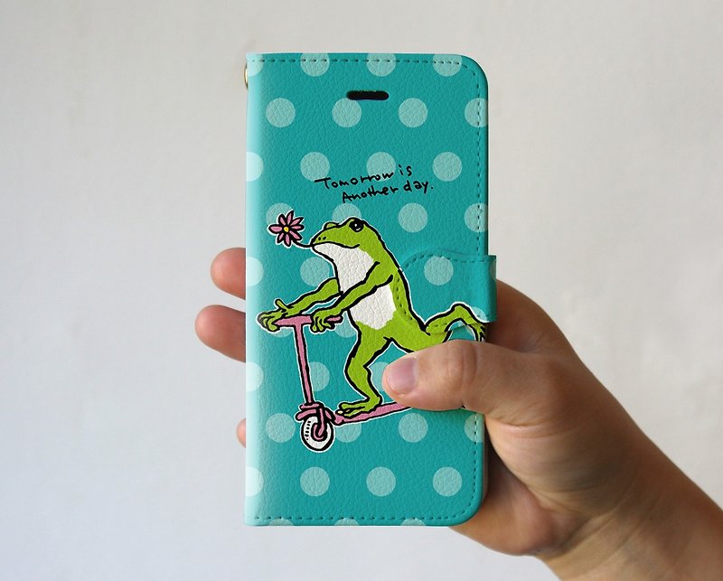 iPhoneカバー・手帳タイプ　青蛙GO　ターコイズ - 手机壳/手机套 - 纸 蓝色