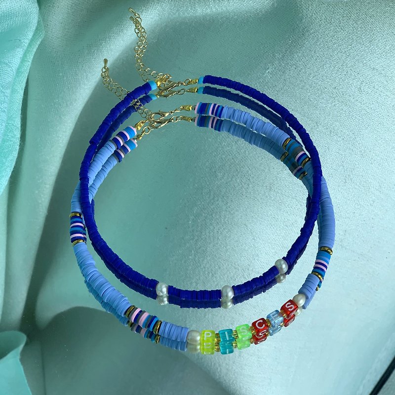 Zodiac sign: Pisces beaded necklace - 项链 - 珍珠 蓝色