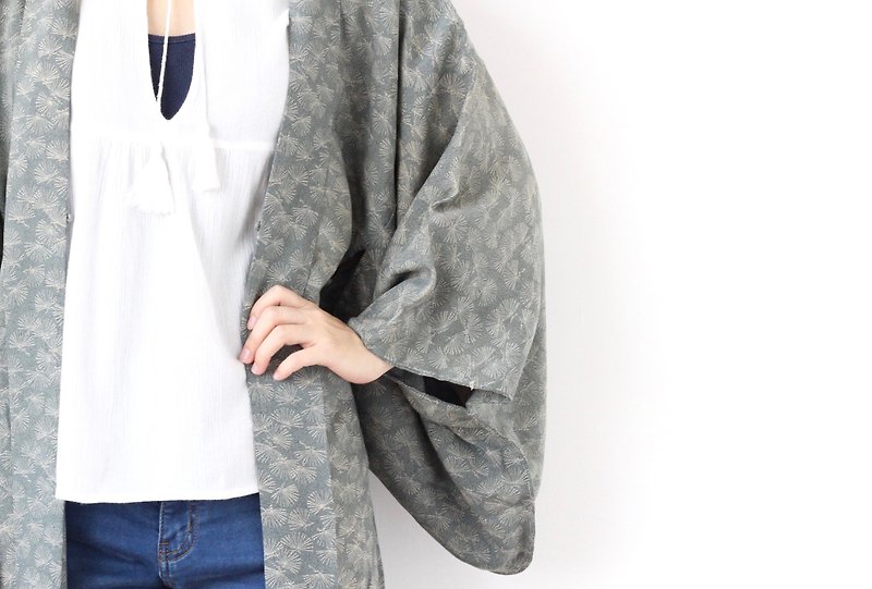 pine needle kimono, kimono jacket, vintage haori, vintage wear /3957 - 女装休闲/机能外套 - 聚酯纤维 绿色