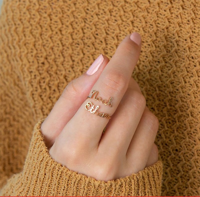 订制戒指系列宠物宝宝亲子情侣夫妻文字图案商标纪念礼物DIY饰品 - 戒指 - 其他金属 金色