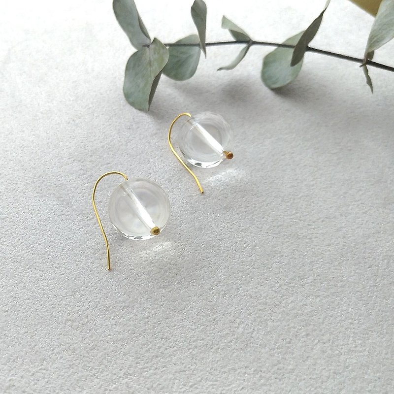 e048-透明糖果-黄铜水晶针式 夹式耳环 - 耳环/耳夹 - 宝石 白色