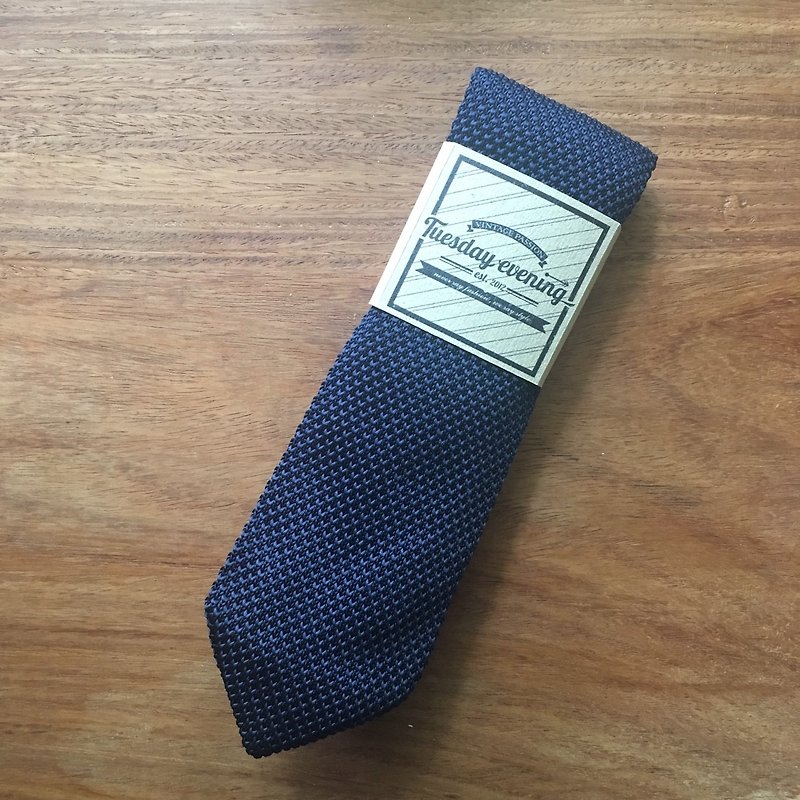 BLUE Knitted Tie - 领带/领带夹 - 聚酯纤维 蓝色