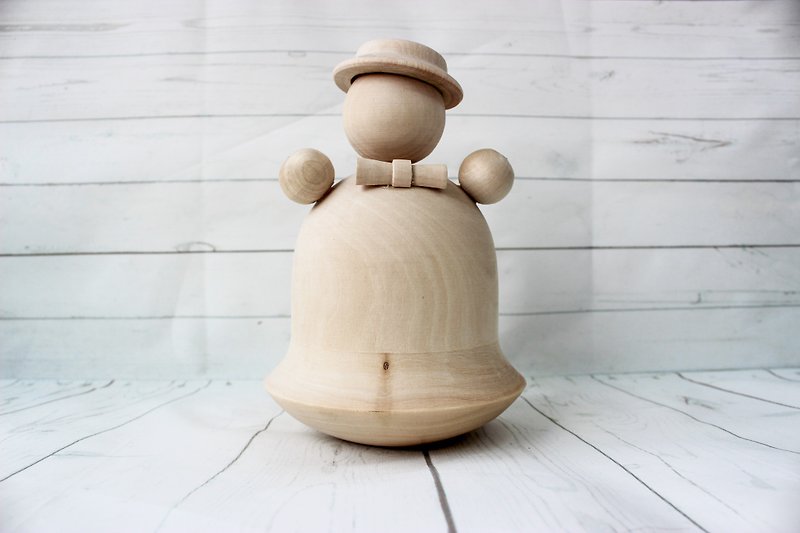 musical instrument for kids, Roly poly in a hat - shaker rattle montessori toy - 玩具/玩偶 - 木头 咖啡色