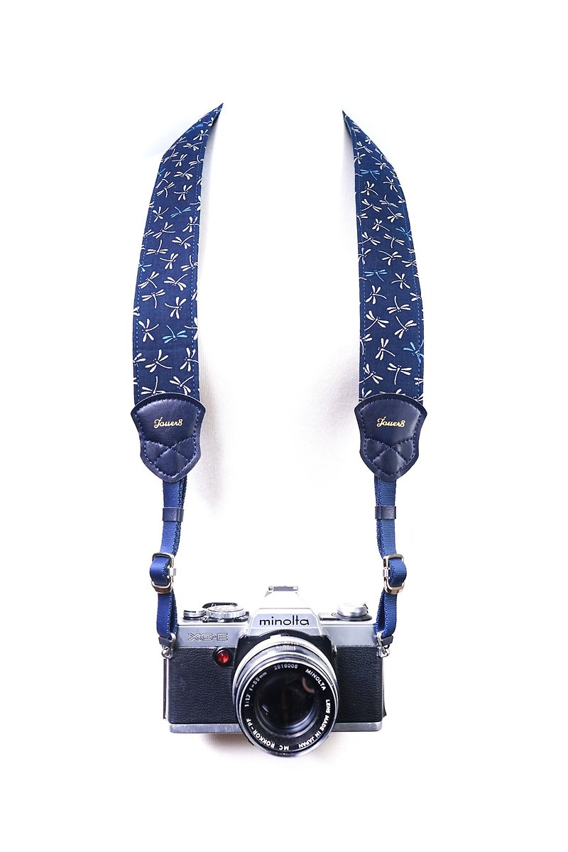 减压背带-蜻蜓-日本古布-传统凊蓝布感古朴 - 相机背带/脚架 - 棉．麻 蓝色