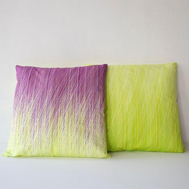 クッションカバー_紫×黄緑 - 枕头/抱枕 - 棉．麻 紫色