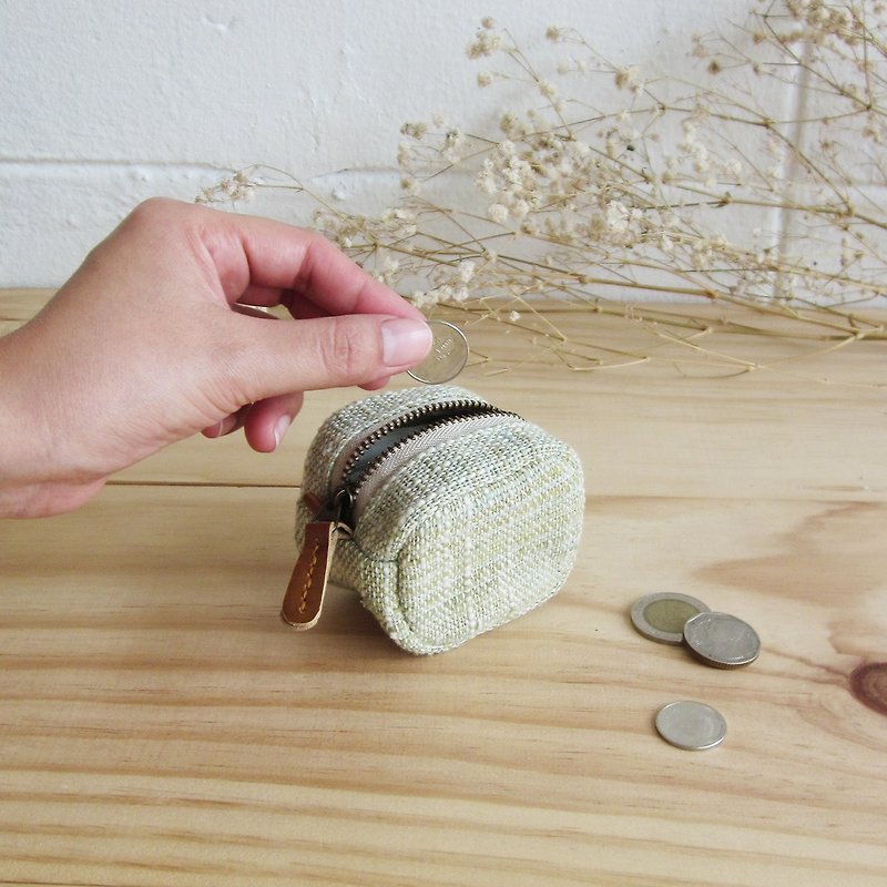 手工棉制胖胖小零钱包-天然植物染-绿色 - 皮夹/钱包 - 棉．麻 绿色