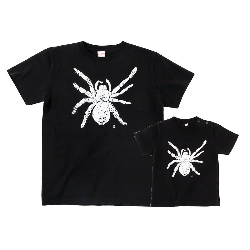 親子コーデ タランチュラ 蜘蛛 spider メンズ ベビーキッズ tシャツ ２枚セット Black Black - 亲子装 - 棉．麻 黑色