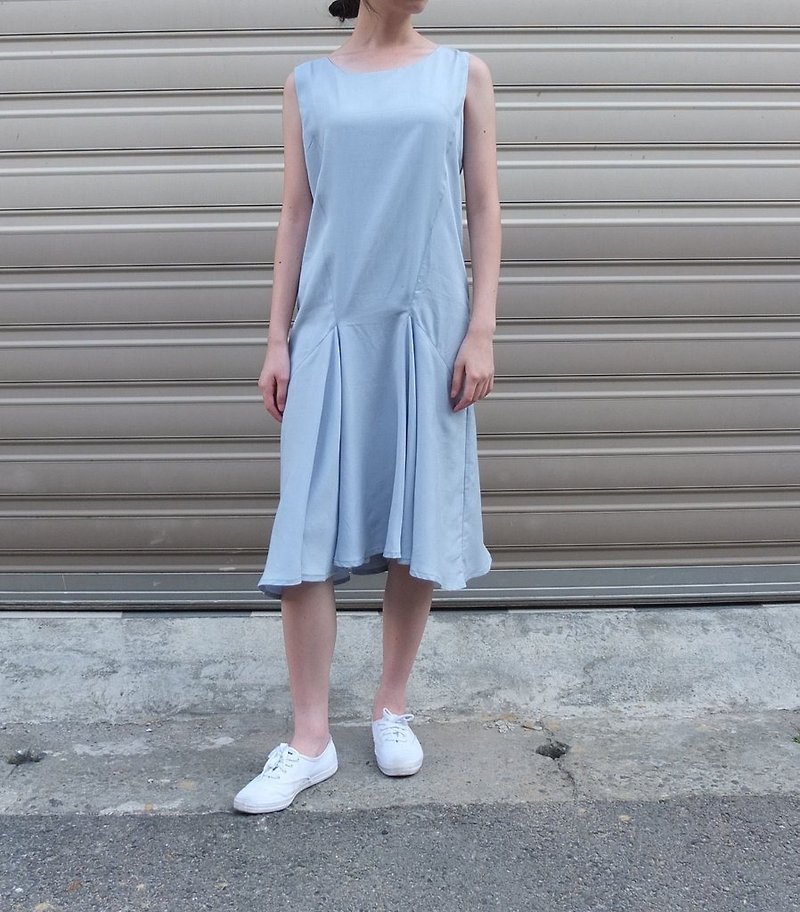 Cielo Dress 天空蓝圆领无袖洋装 (可订做颜色) - 洋装/连衣裙 - 棉．麻 