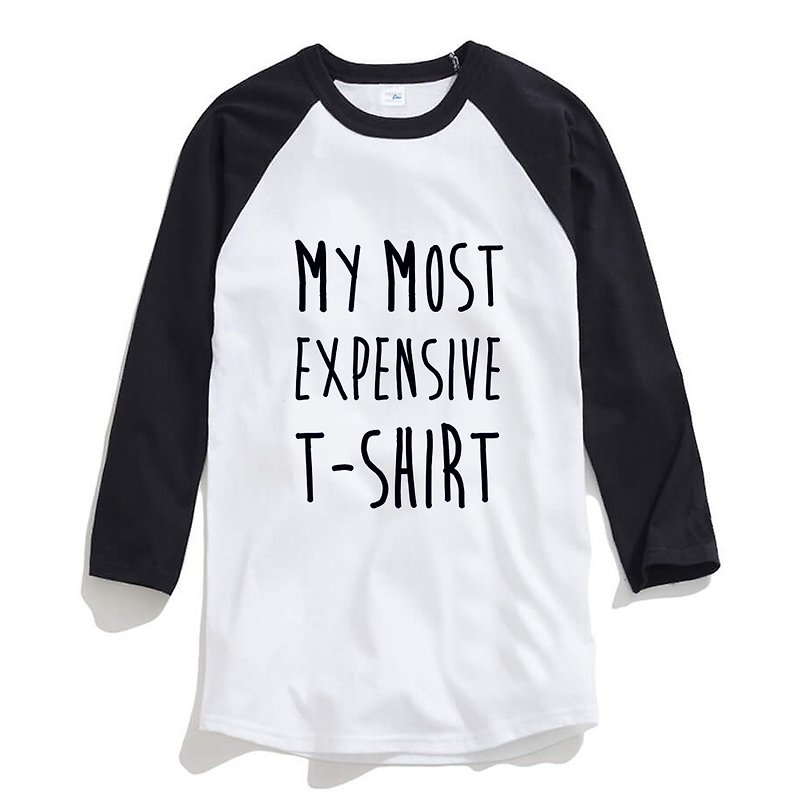 MY MOST EXPENSIVE T-SHIRT 中性 七分袖T恤 白黑色 我最贵的T恤 - 男装上衣/T 恤 - 棉．麻 白色