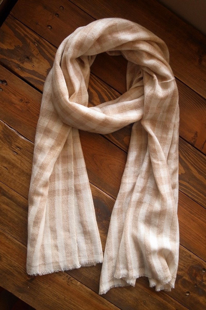 喀什米尔羊毛 围巾 披肩 格纹 褐色 - 围巾/披肩 - 羊毛 咖啡色