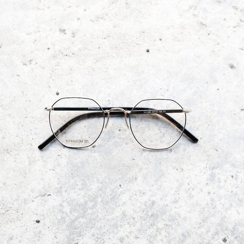 【目目商行】新款 钛金属 六角钛金属框 细框 纯钛＋板材镜腿 黑银 一体成型新鼻垫 - 眼镜/眼镜框 - 其他金属 黑色