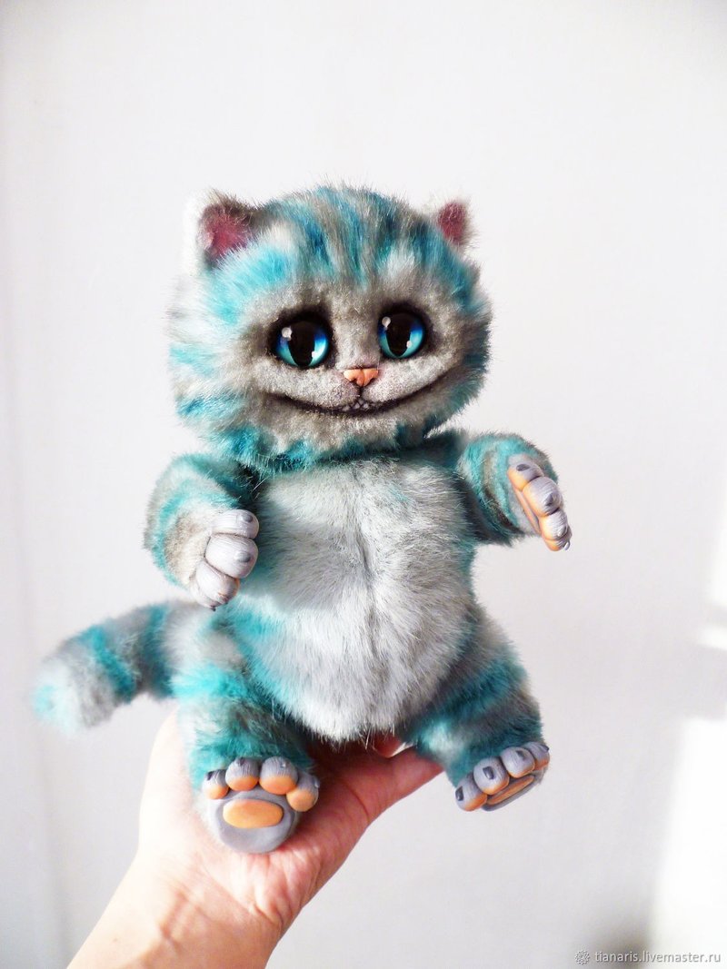 Cheshire cat, Alice in Wonderland, stuffed toy, ooak, poseable toy, handmade - 玩偶/公仔 - 其他材质 灰色