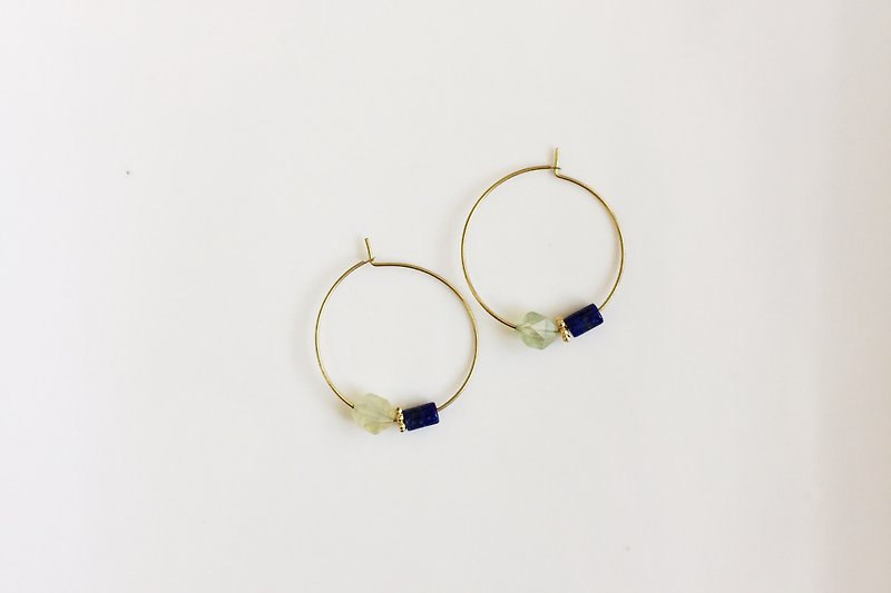 期待夏日 天然石黄铜耳环 - 耳环/耳夹 - 其他金属 蓝色