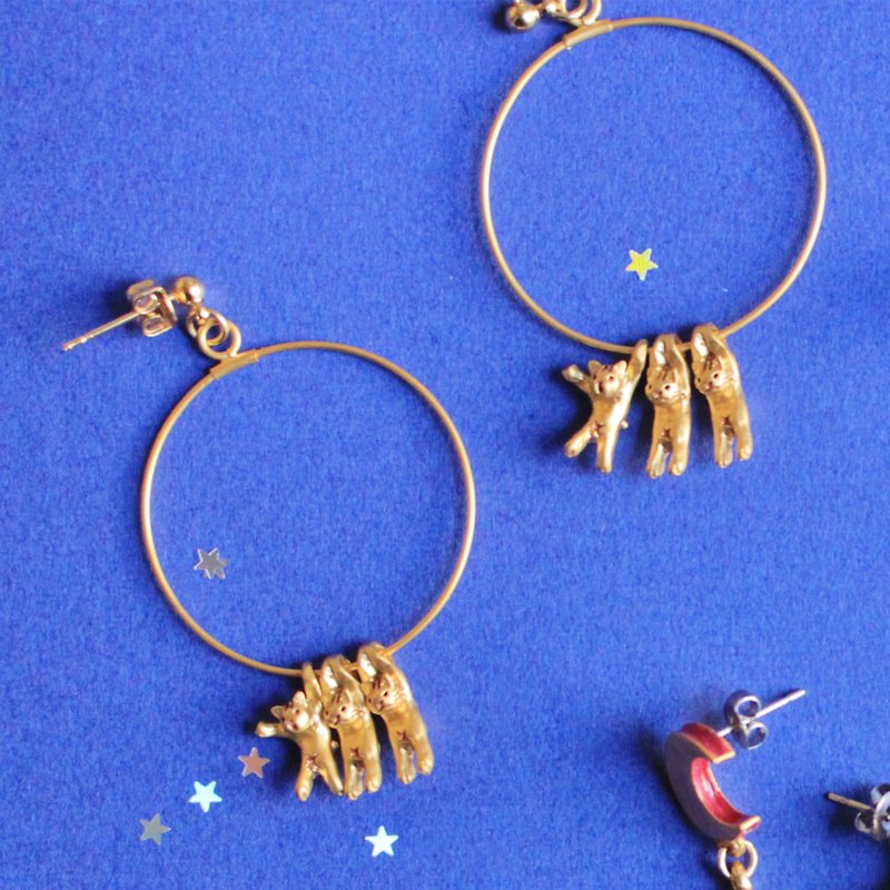 Hanging Pierced ぶらさがりピアスPA420 - 耳环/耳夹 - 其他金属 金色
