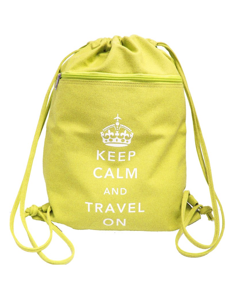 Keep Calm and Travel On 帆布束口背包系列 (黄色) - 束口袋双肩包 - 棉．麻 