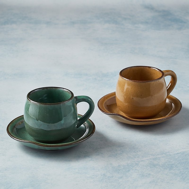日本美浓烧 - 圆口咖啡杯碟 - 对杯组(4件式) - 咖啡杯/马克杯 - 陶 多色
