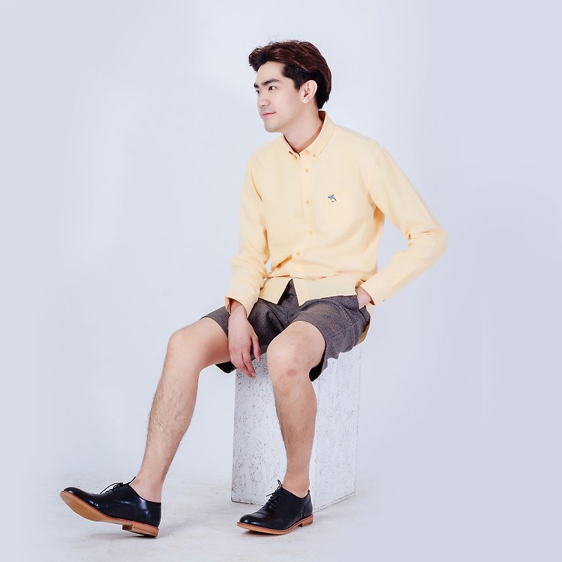 (SIZE S) DOLPHIN // yellow // men slim fit - 男装衬衫 - 棉．麻 黄色