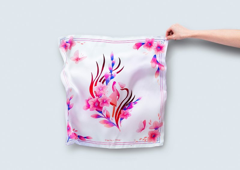 Flower Lady Silk Scarf. Pure Silk. Collaboration with Maggie Chiang - 丝巾 - 丝．绢 粉红色