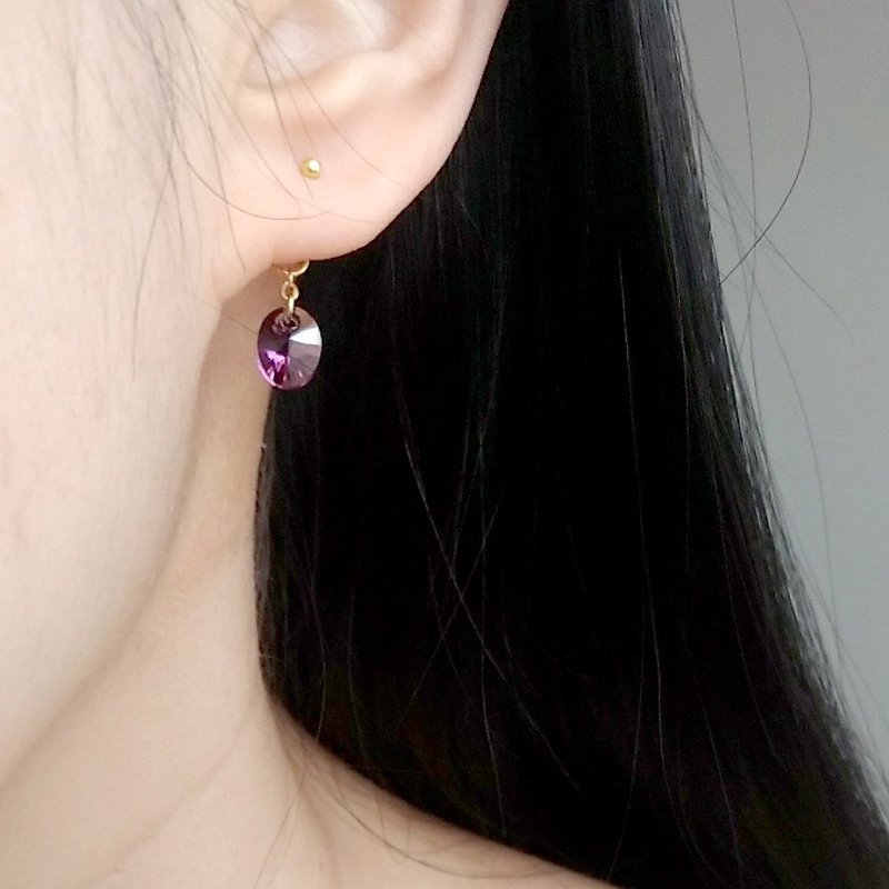 e029-清澈/紫-施华洛世奇蓝水晶 耳环 - 耳环/耳夹 - 宝石 紫色