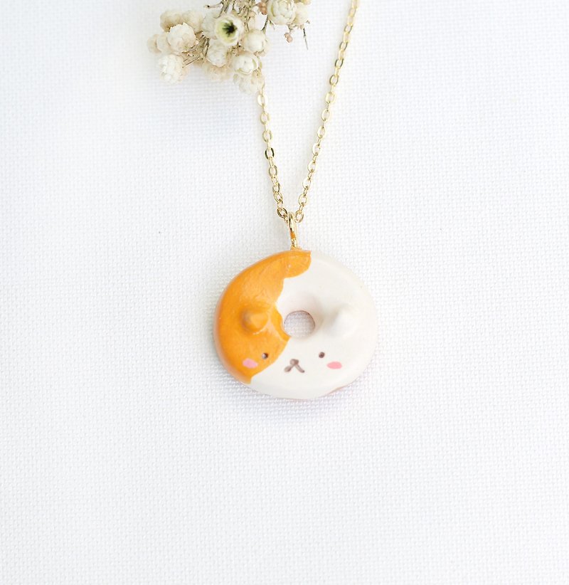 奶油  猫咪 甜甜圈 项链 / 手绘 / 动物 / 甜美 / 下午茶 - 项链 - 粘土 橘色