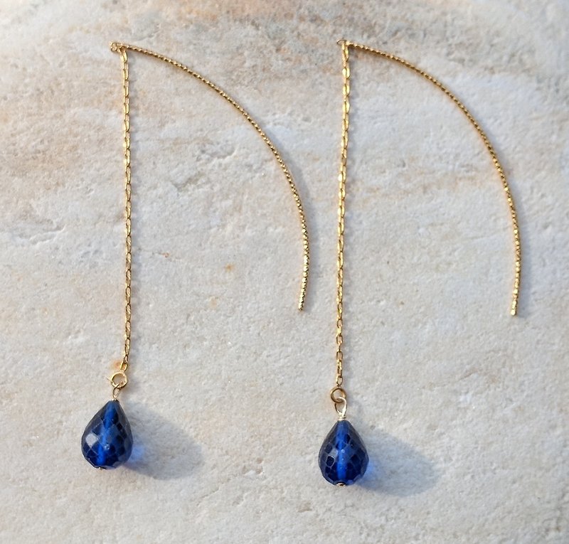 蓝水晶14k包金耳环 - 耳环/耳夹 - 宝石 蓝色