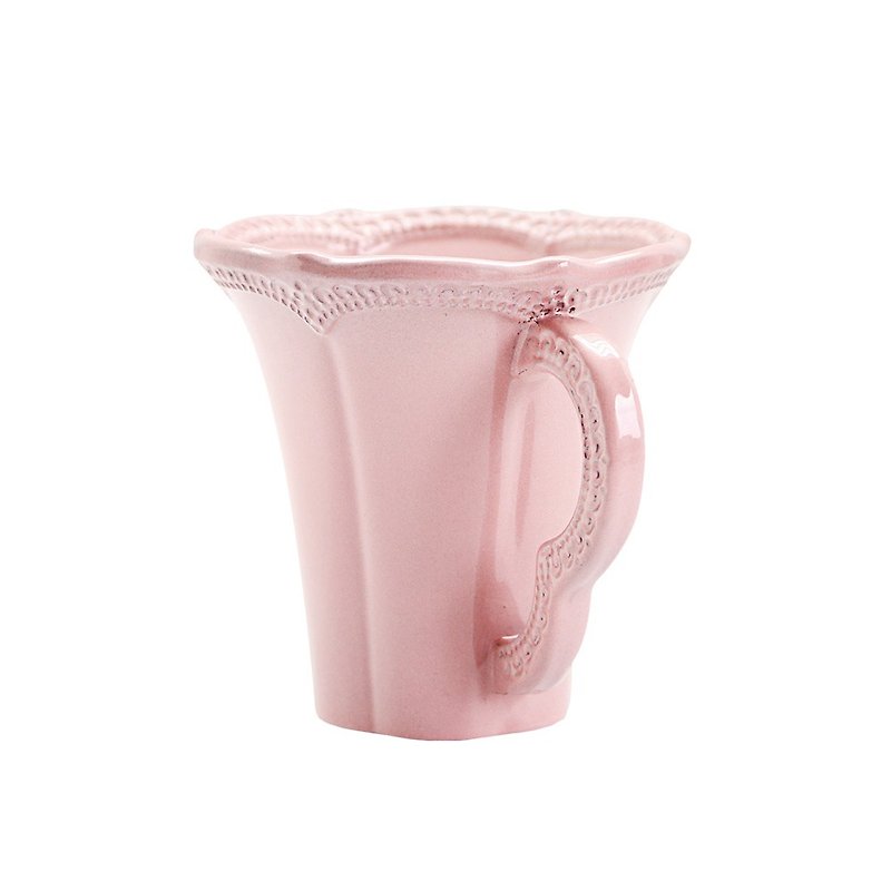 手工浮雕蕾丝系列 300ml马克杯粉红色(10.5oz) - 咖啡杯/马克杯 - 陶 粉红色