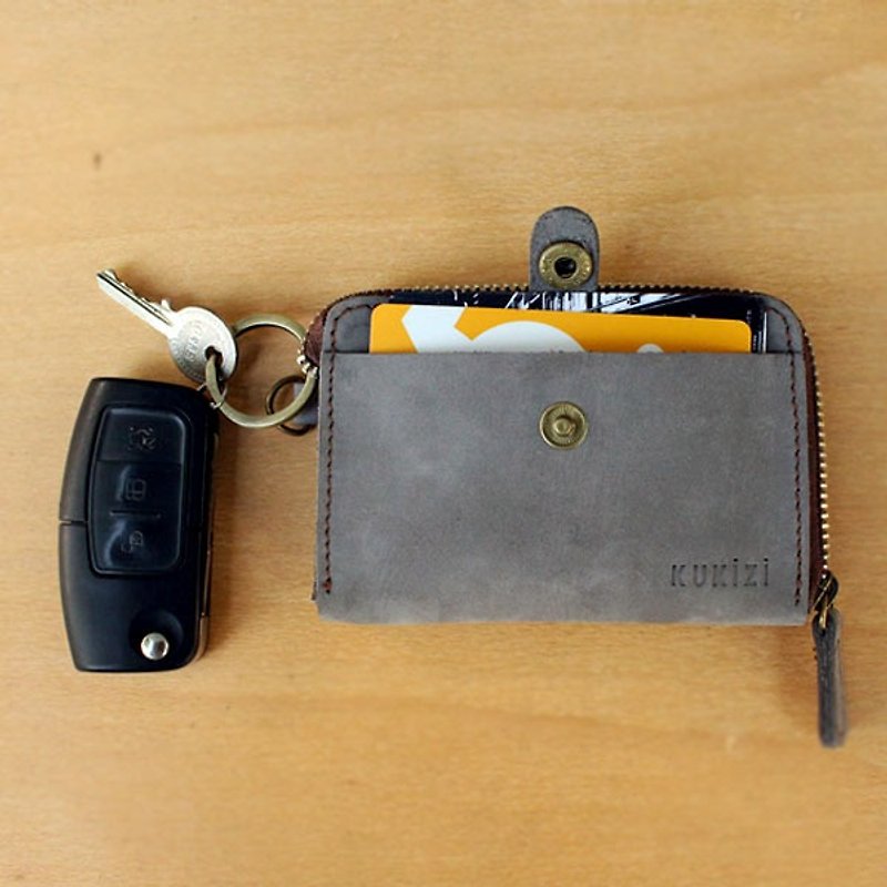 Key Case - F1 (Light Grey) / Key Holder / Key Ring / (Genuine Cow Leather) - 钥匙链/钥匙包 - 真皮 灰色